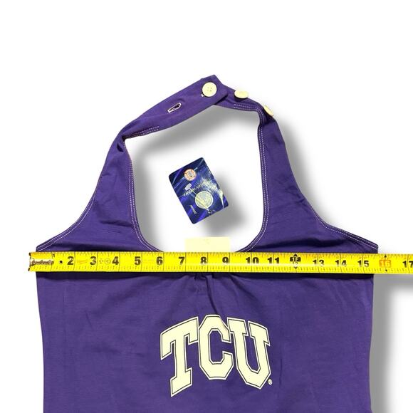 NOS Ketch the Spirit TCU Game Day Dress Womens Purple White Halter Tiered Sz S - Picture 5 of 11